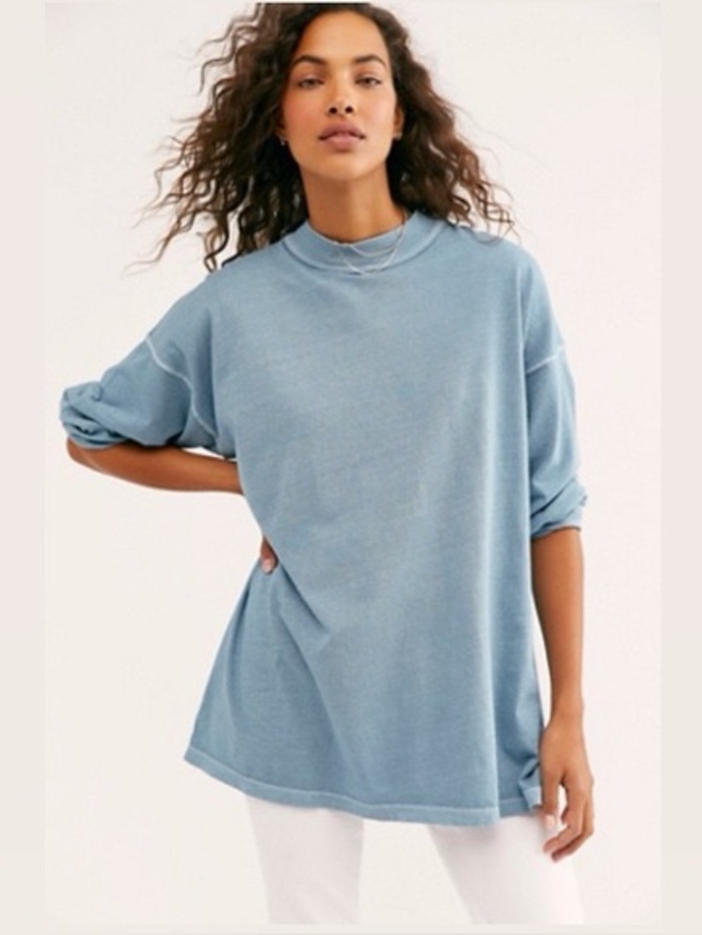 FP We the Free Be Free Blue Long Sleeve Tunic Top Large